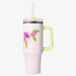 Fashion Flying Tiger Becher mit Hibiskusprint, Deckel und Strohhalm - 1200 ml