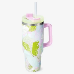 Discount Flying Tiger Palmwedel bedruckter Trinkbecher mit Deckel und Strohhalm - 1200 ml