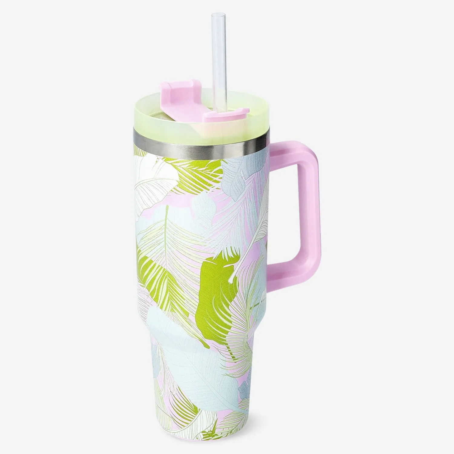 Discount Flying Tiger Palmwedel bedruckter Trinkbecher mit Deckel und Strohhalm - 1200 ml