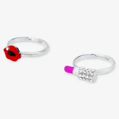 Best Flying Tiger Verstellbare Ringe in Lippen- und Lippenstiftform - 2 Stk